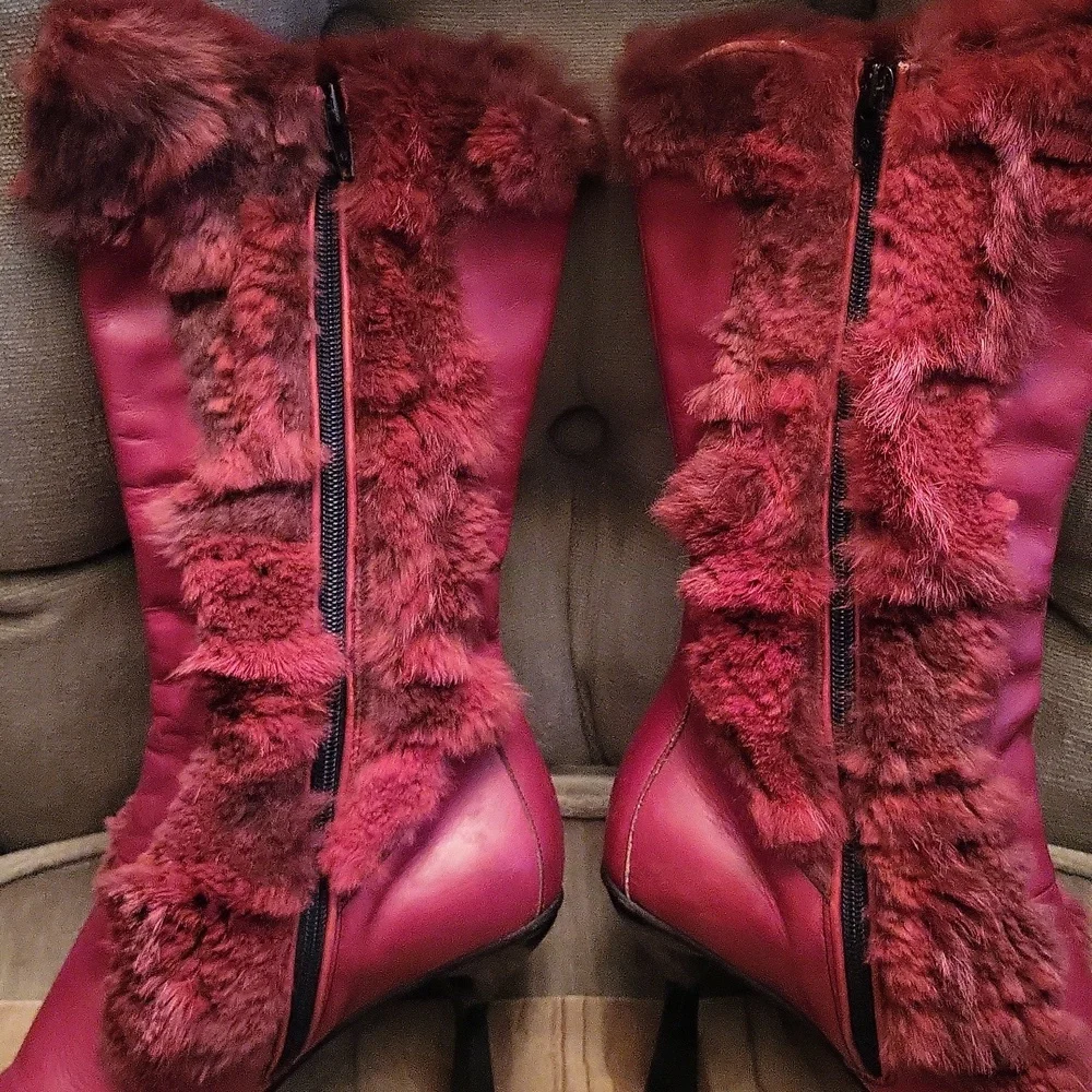 Vera Cuoio Italian Leather Boots With Real Rabbit Fur.  7.5 Size 38 - Picture 7 of 16